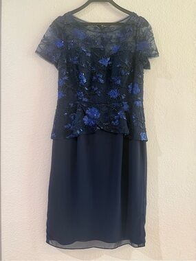 Jasmine Navy Blue Beaded Floral Midi Dress